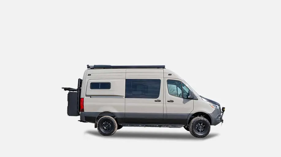The AORAKI in profile, a studio view of the 144-inch high-roof body on all-terrain tyres