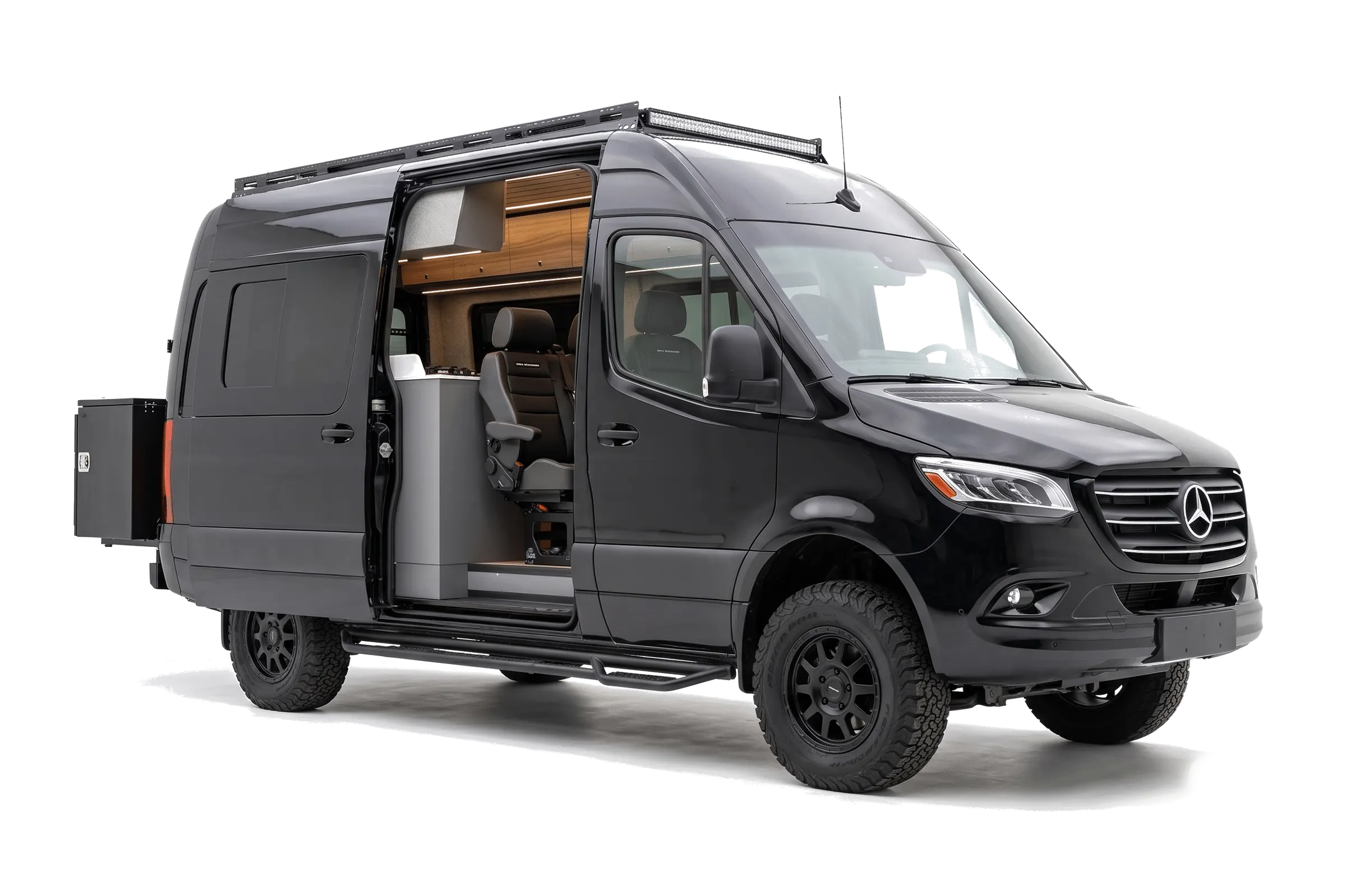 Front three-quarter view of the Kinabalu Pro with the sliding door open