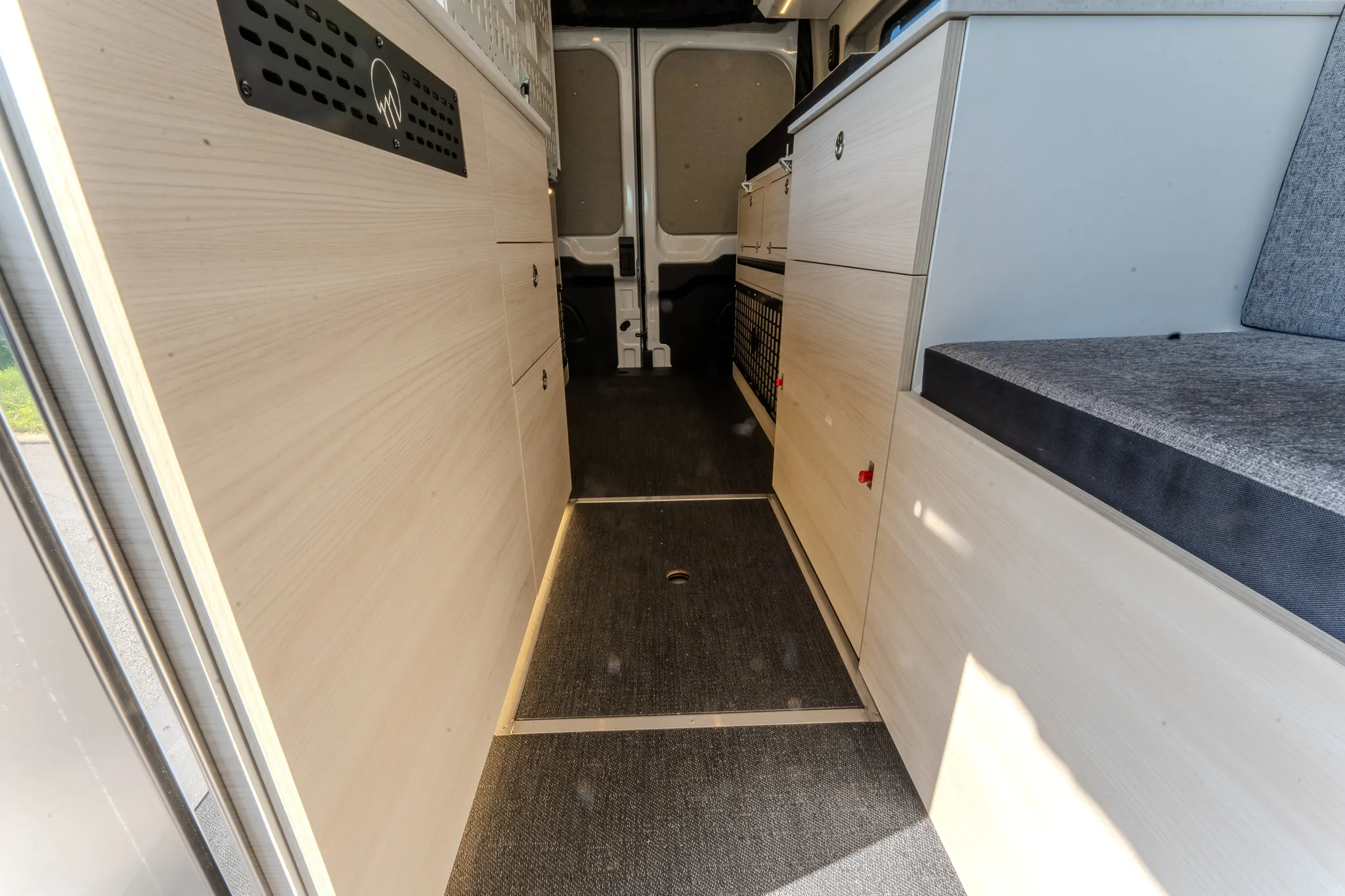 The aisle floor with the shower panel in place