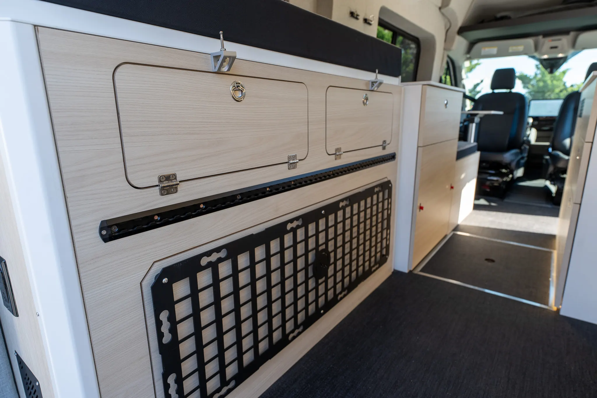 The cabinets and the cab, seen from the garage
