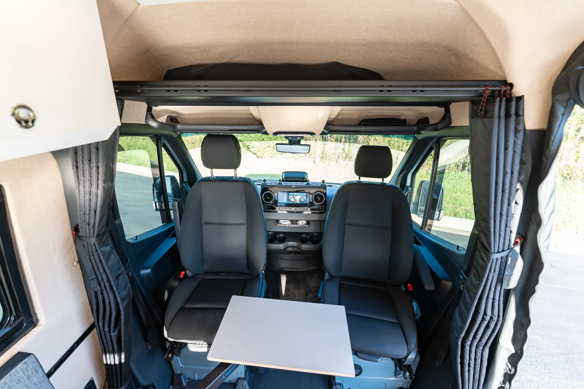 The two front seats swivelled to face the table