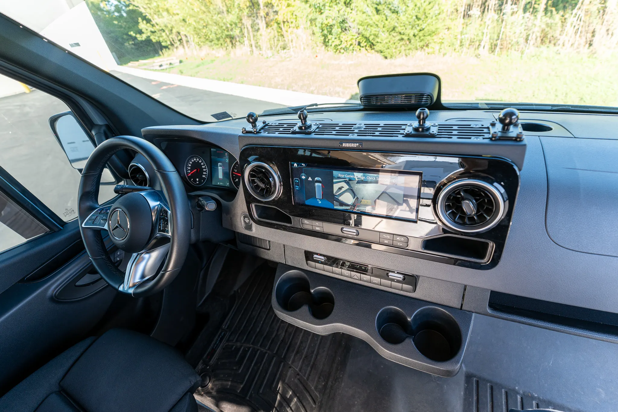 The dashboard and steering wheel