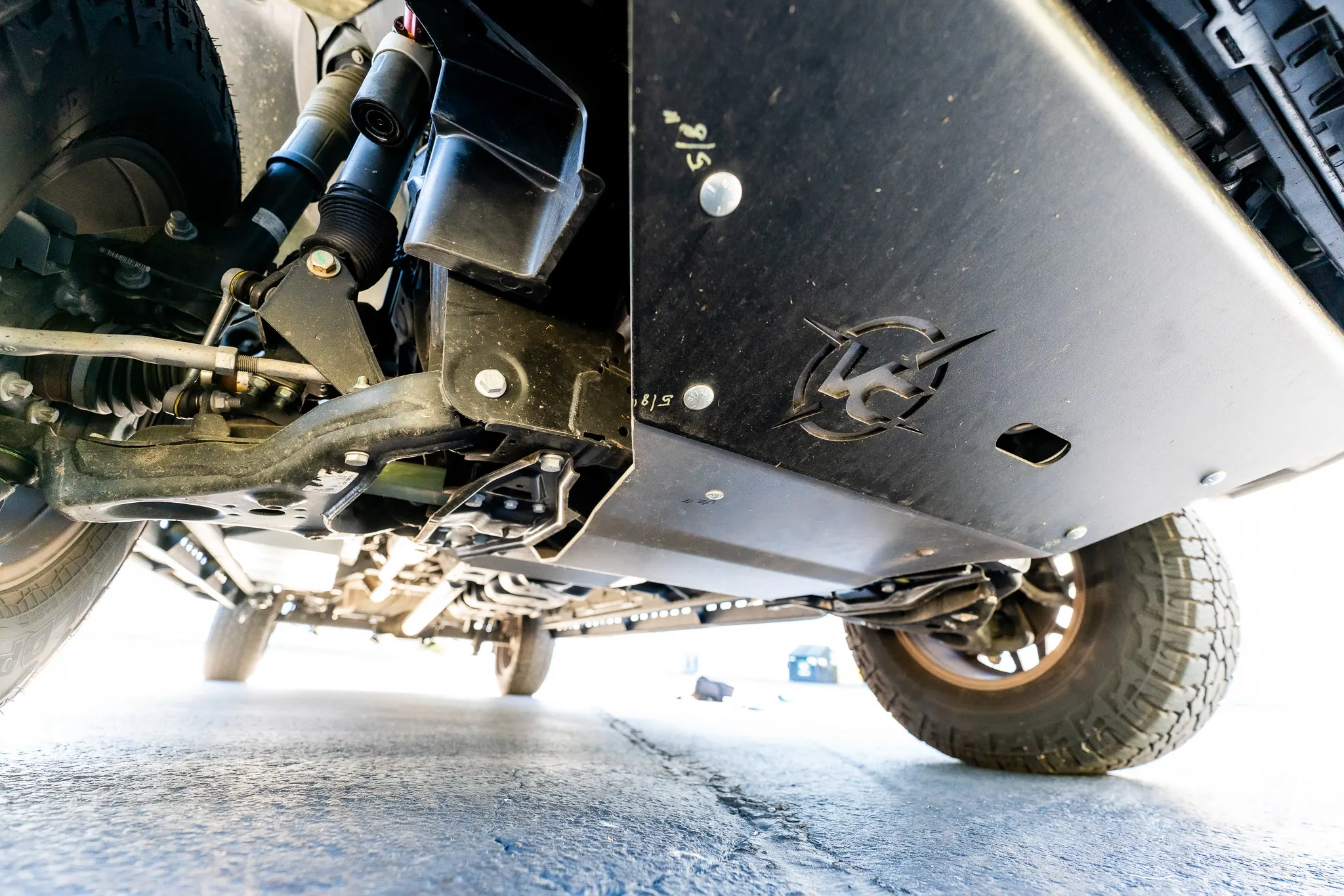 The skid plates under the van