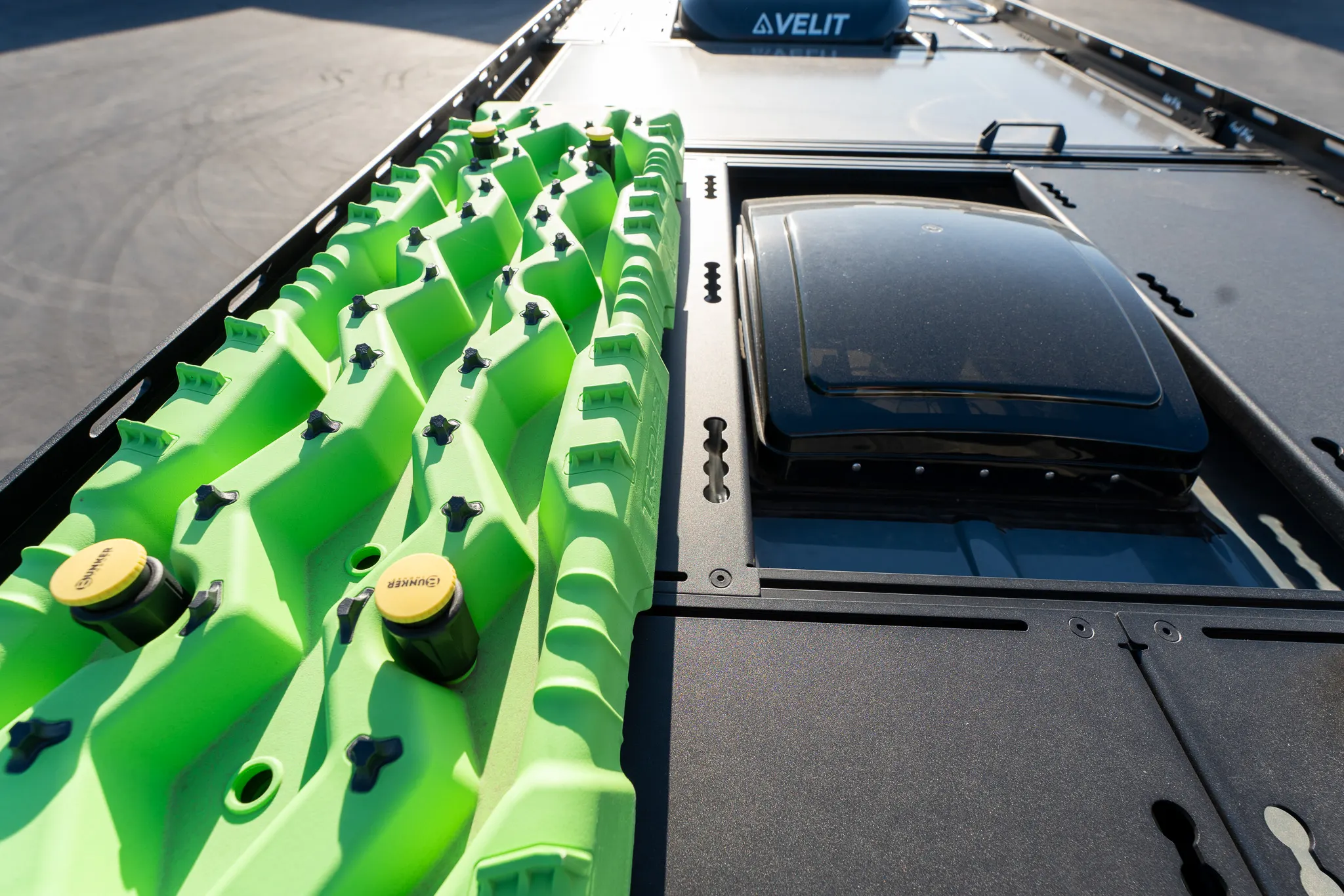 The recovery boards and the roof fan on the rack