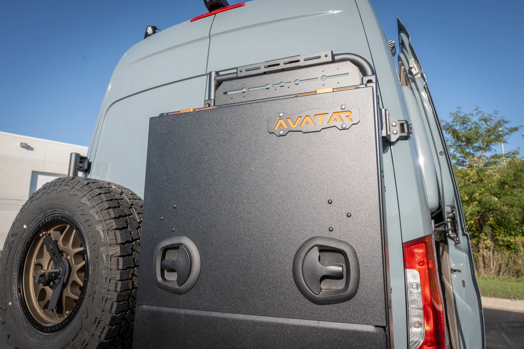 The Avatar storage box on the rear door, close up